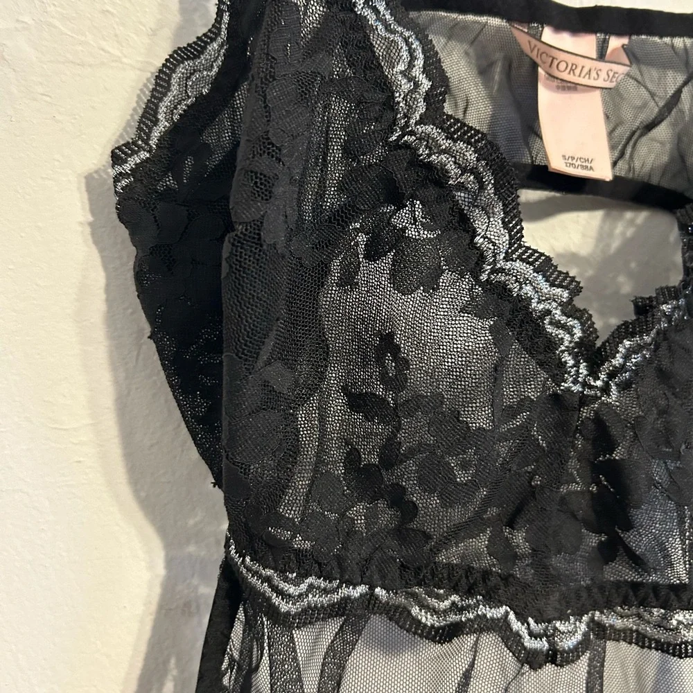 Victoria’s Secret Black Unlined Lace Baby Doll Lingerie - Picture 3 of 8